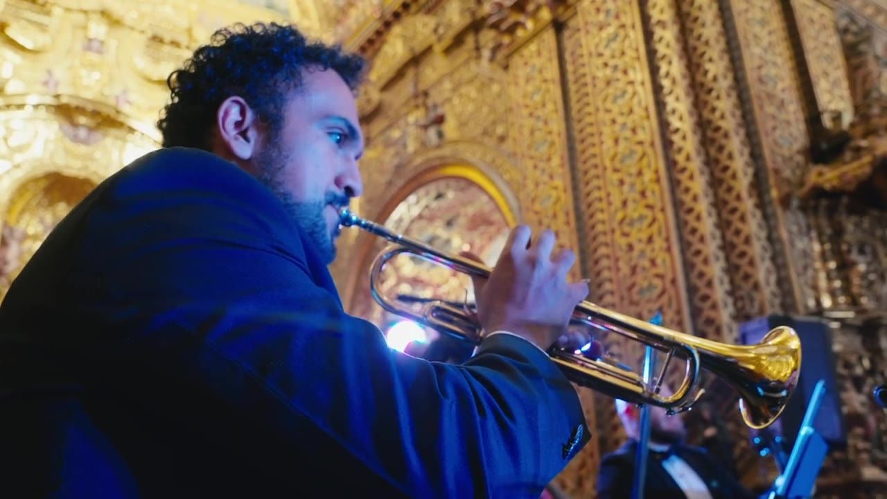 Trumpet player lit up during the concert